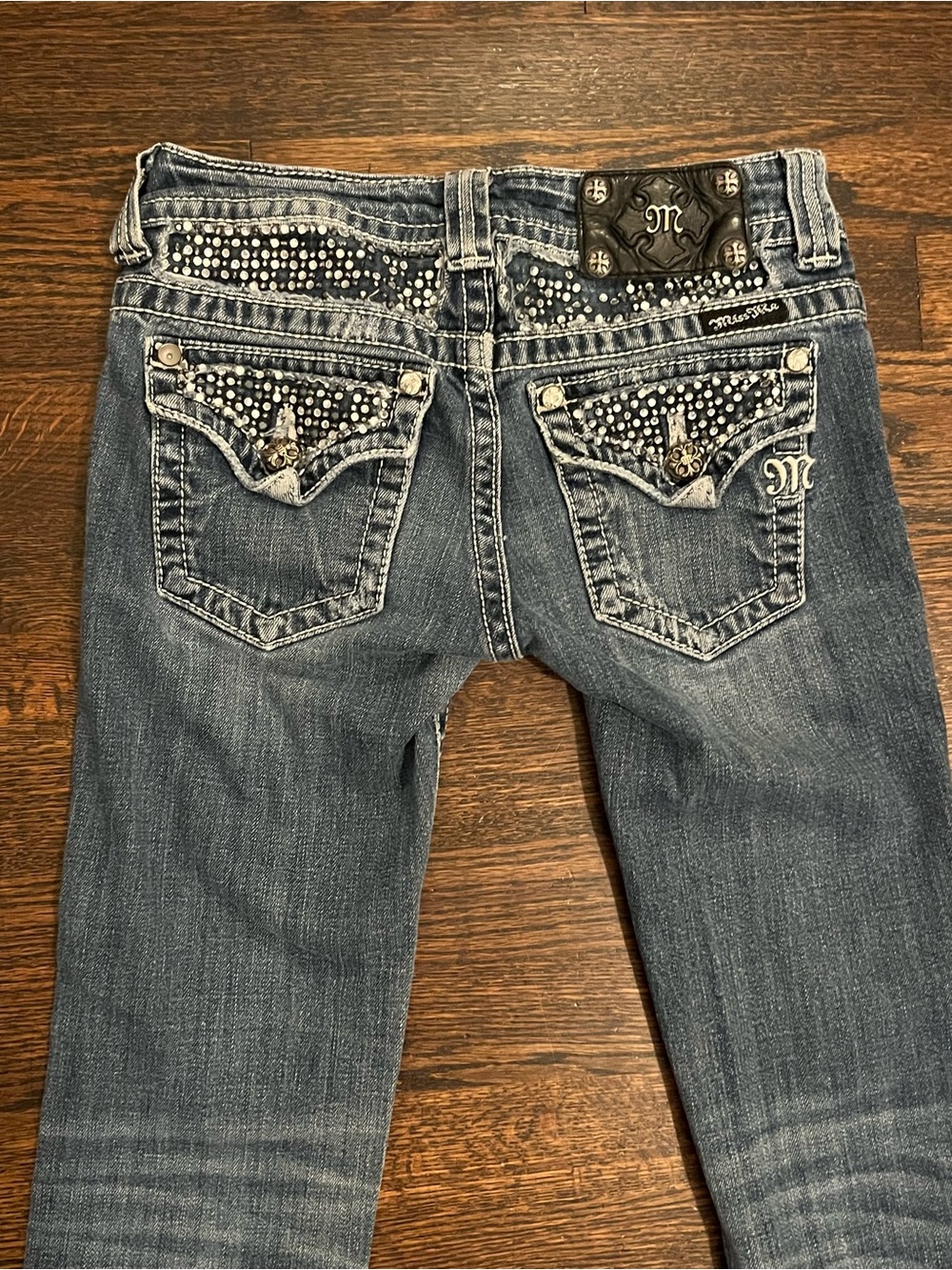 Y2K Miss Me Women’s Low Rise Straight Leg Jeans  Denim Rhinestone Size 26